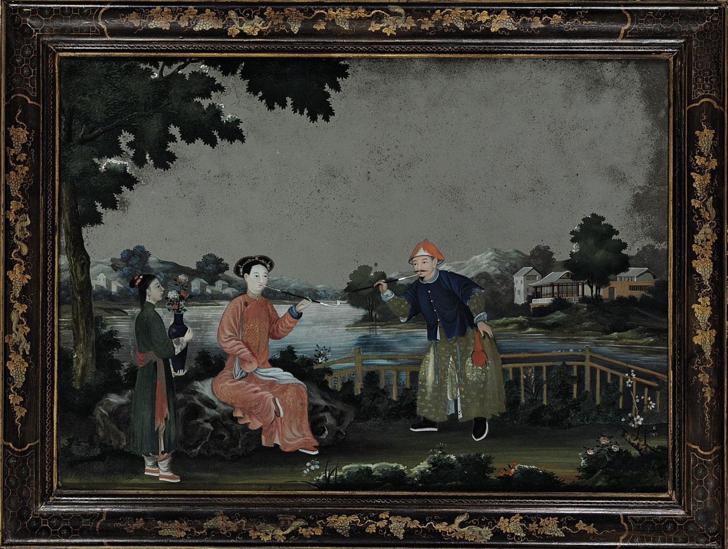 Unknown Artist, China - Pipe Smoking Lovers In A Landscape, 18th Century